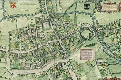 An engraving (1728) of Ralph Agas' map of Oxford, of 1578 