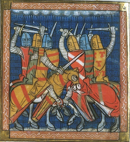 A cavalry encounter at the Battle of Bouvines, BL Royal 16 G VI f.380v