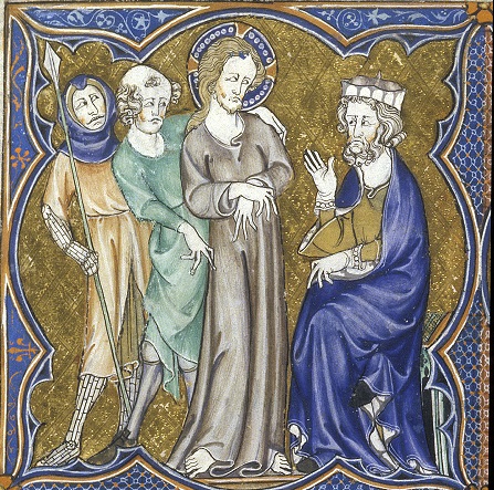 Image of Christ before Pontius Pilate, BL Arundel MS 83 f.125