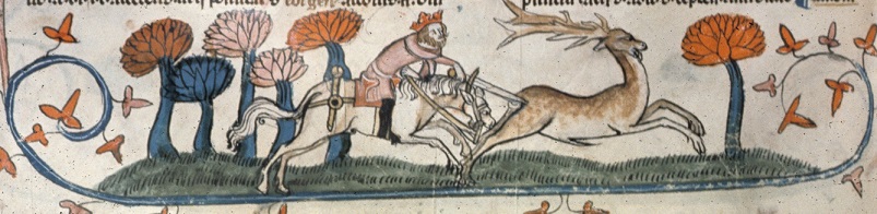 A king stabbing a hart with his sword, BL Royal MS 10 E IV f.254v