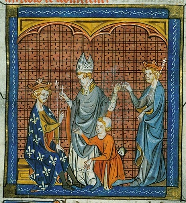 Philip Augustus and Henry II take the cross, BL Royal 16 G VI f.344v