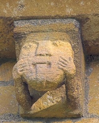 Twelfth-century corbel from St Mary's church, Temple Guiting