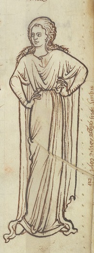 Drawing of a woman in John of Salisbury's Policraticus (late 12th century), BL Royal MS 12 F VIII f.62