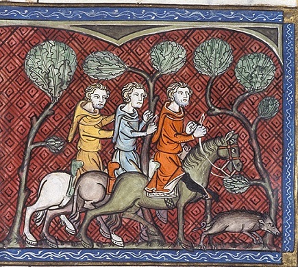A boar hunt, BL Royal 16 G VI f. 330v