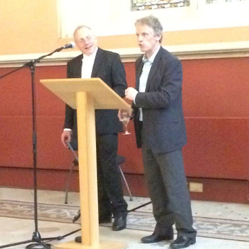 Professor George Garnett (left) and Professor John Hudson (right), editors of the third edition of Holt's Magna Carta, launched at the reception